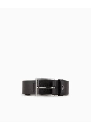 Tumbled-leather belt with oversized logo lettering