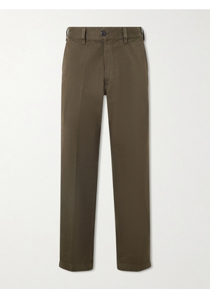 Drake's - Straight-Leg Peached Cotton-Twill Trousers - Men - Green - UK/US 30