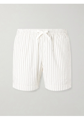 Drake's - Straight-Leg Striped Cotton and Linen-Blend Drawstring Shorts - Men - White - S