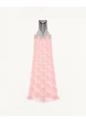 Valentino Long Dress In Embroidered Tulle Illusione Woman PINK/SILVER 40