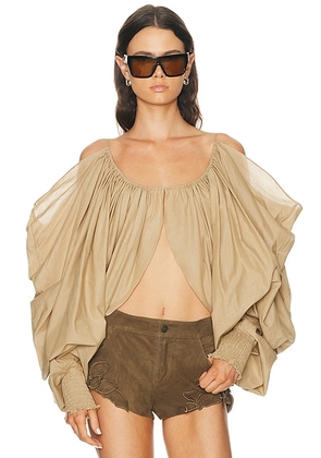 BALMAIN Draped Cotton Blouse in Beige Foncé in Beige Fonc? - Beige. Size M (also in ).