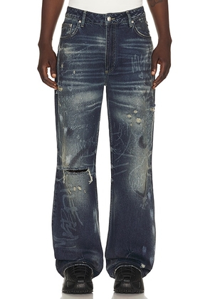 MISBHV Laser Tagged Denim Jeans in Crazy Blue - Blue. Size 32 (also in 30, 31, 33, 34, 36).