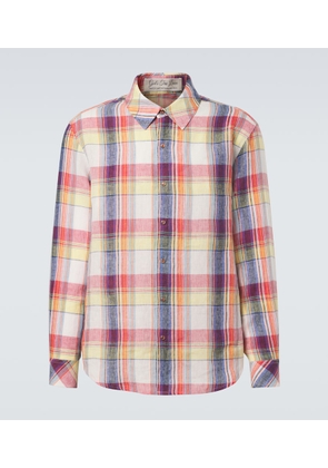God's True Cashmere Daybreak plaid linen shirt with sunstone