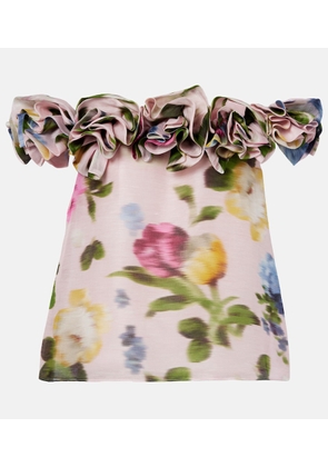 Carolina Herrera Floral off-shoulder linen and silk top