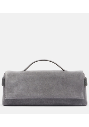 Brunello Cucinelli Monili Small embellished suede top-handle bag