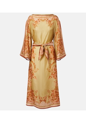 Zimmermann Belted printed silk midi dress