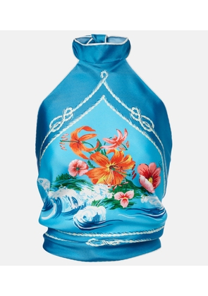 Gucci Printed halterneck silk twill crop top
