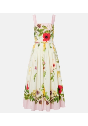 Oscar de la Renta Belted floral cotton-blend poplin midi dress