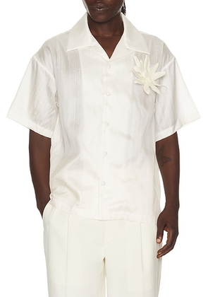 Sanea Collection Sakorn Orchid Brooch Silk Shirt in Ecru - Cream. Size XL/1X (also in S, M, L).