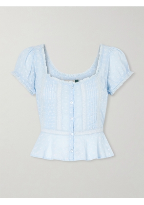 RIXO - Sandi Cropped Broderie Anglaise Cotton Blouse - Blue - UK 6,UK 8,UK 10,UK 12,UK 14,UK 16,UK 18,UK 20