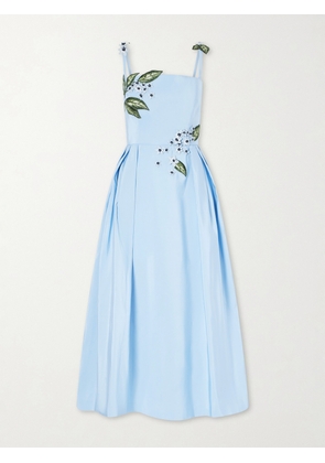 Oscar de la Renta - Floral-embellished Silk Midi Dress - Blue - US0,US2,US4,US6,US8,US10,US12
