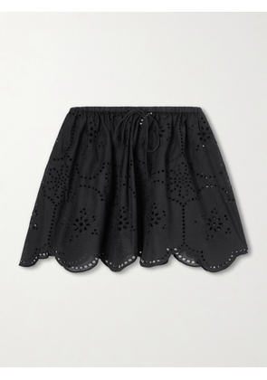 Matteau - Scalloped Broderie Anglaise-trimmed Cotton Mini Skirt - Black - 1,2,3,4,5