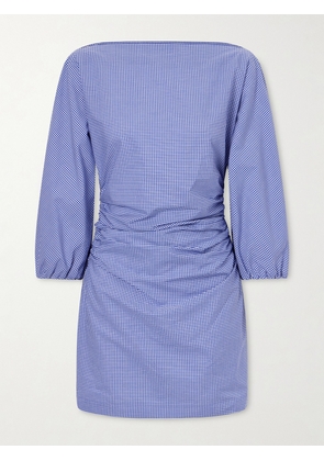 BERNADETTE - Ezra Gathered Checked Cotton Mini Dress - Blue - FR 32,FR 34,FR 36,FR 38,FR 40,FR 42,FR 44,FR 46