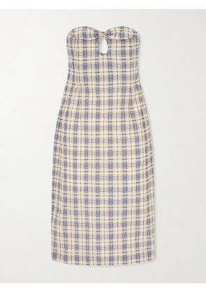 BERNADETTE - Bow-embellished Checked Seersucker Midi Dress - Neutrals - FR 32,FR 34,FR 36,FR 38,FR 40,FR 42,FR 44,FR 46