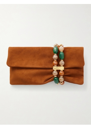 Jimmy Choo - Zandra Beaded Leather Shoulder Clutch - Brown - One size