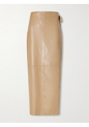 Nour Hammour - Paneled Leather Maxi Wrap Skirt - Brown - FR 34,FR 36,FR 38,FR 40,FR 42,FR 44