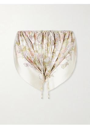 Calvin Klein Collection - Ruched Floral-print Silk Mini Shorts - Neutrals - IT36,IT38,IT40,IT42,IT44