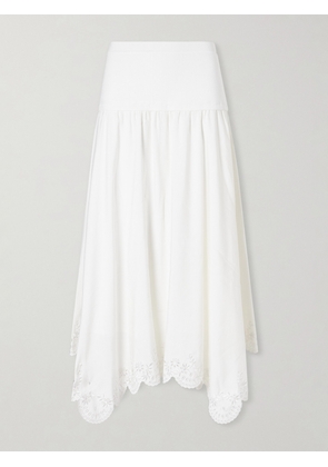 SIMKHAI - Heaven Embroidered Linen-blend Midi Skirt - White - x small,small,medium,large,x large