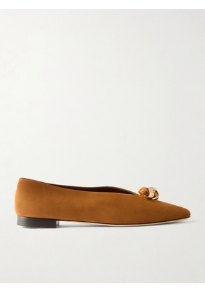 Jimmy Choo - Margot Embellished Suede Ballet Flats - Brown - IT35,IT36,IT37,IT37.5,IT38,IT38.5,IT39,IT39.5,IT40,IT40.5,IT41,IT41.5,IT42
