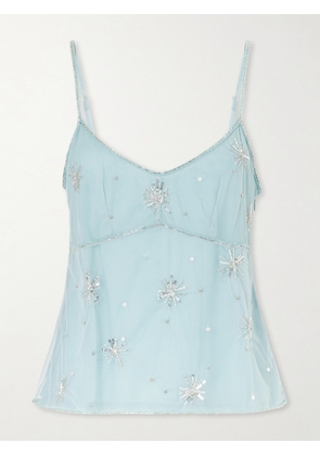 STAUD - Elsa Embellished Mesh Top - Blue - x small,small,medium,large,x large