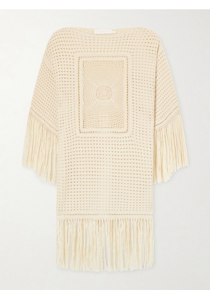 Zimmermann - Indra Fringed Crocheted Cotton Mini Dress - Neutrals - 00,0,1,2,3,4