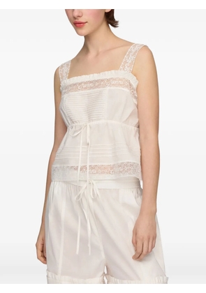 GANNI lace-trim drawstring top - White