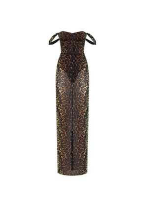 Alex Perry leopard-print semi-sheer dress - Brown