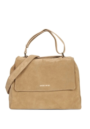 Orciani logo-lettering suede tote bag - Neutrals