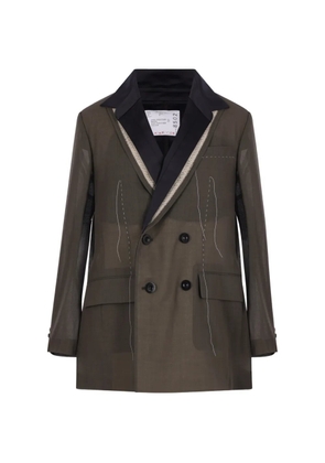 sacai double-breasted pleated jacket - Brown