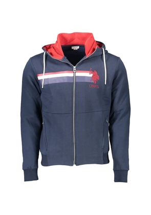 U.S. POLO ASSN. logo-embroidered stripe-detail hoodie - Blue