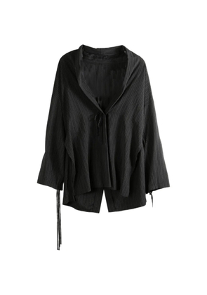 Yohji Yamamoto pinstripe-pattern tie-fastening jacket - Black