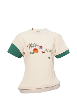 Susan Fang layered embroidered T-shirt - Neutrals