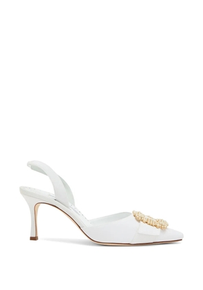 Manolo Blahnik Gibsli pearl-buckle slingback heeled pumps - White