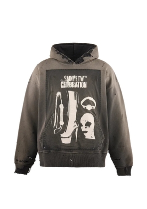 SAINT MXXXXXX distressed graphic-print hoodie - Black