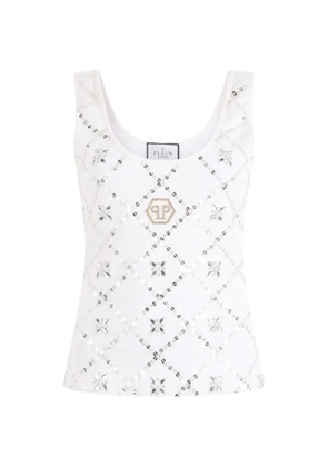 Philipp Plein sequin rhinestone tank top - White