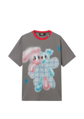 Mini Cream striped graphic-print cotton T-shirt - Grey