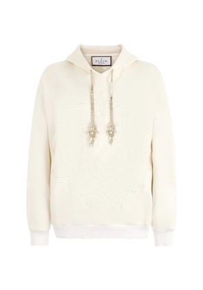 Philipp Plein embroidered embelished-drawstring hoodie - Neutrals
