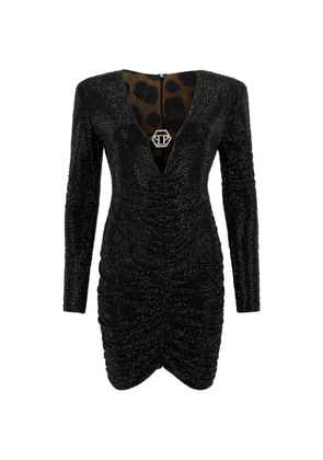 Philipp Plein crystal-embellished ruched mini dress - Black