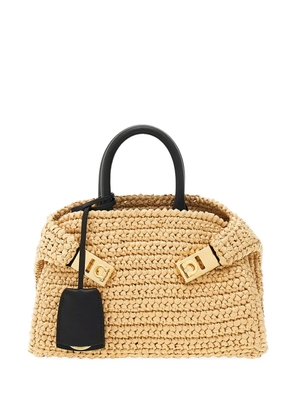 Ferragamo mini Hug woven tote bag - Neutrals