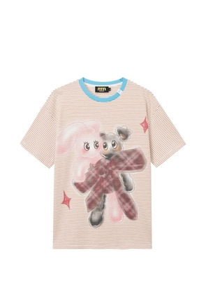 Mini Cream striped graphic-print cotton T-shirt - Neutrals