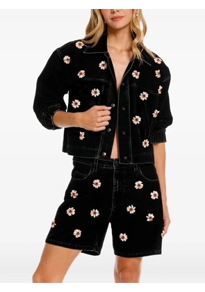 Agua Bendita Rosel floral-applique denim jacket - Black
