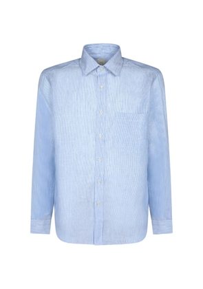 120% Lino vertical-stripe long-sleeve shirt - Blue