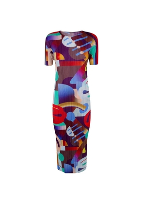 Pleats Please Issey Miyake abstract-print pleated midi dress - Red
