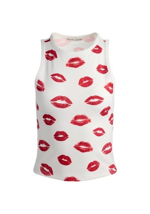 alice + olivia ALLEN lips-print ribbed top - White