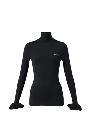 pushBUTTON scrunchie-sleeve jersey top - Black