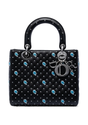 Christian Dior Pre-Owned 2015 Medium Calfskin Embroidered Flower Lady Dior satchel - Black