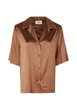 SOLOTRE satin-finish short-sleeved shirt - Brown