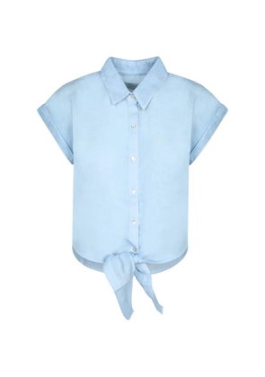 120% Lino tie-fastening short-sleeve shirt - Blue
