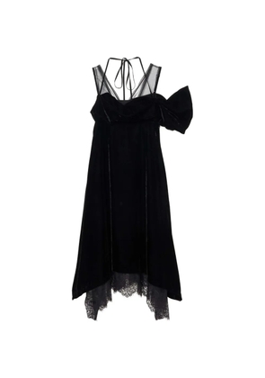 Tanaka Daisuke lace-trim midi velvet dress - Black