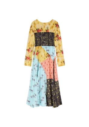GANNI floral-patchwork smocked maxi dress - Blue